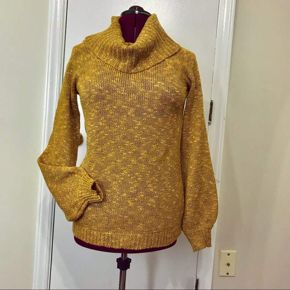 Like New WILD HART Knit pullover turtle neck Metallic Gold Sweater